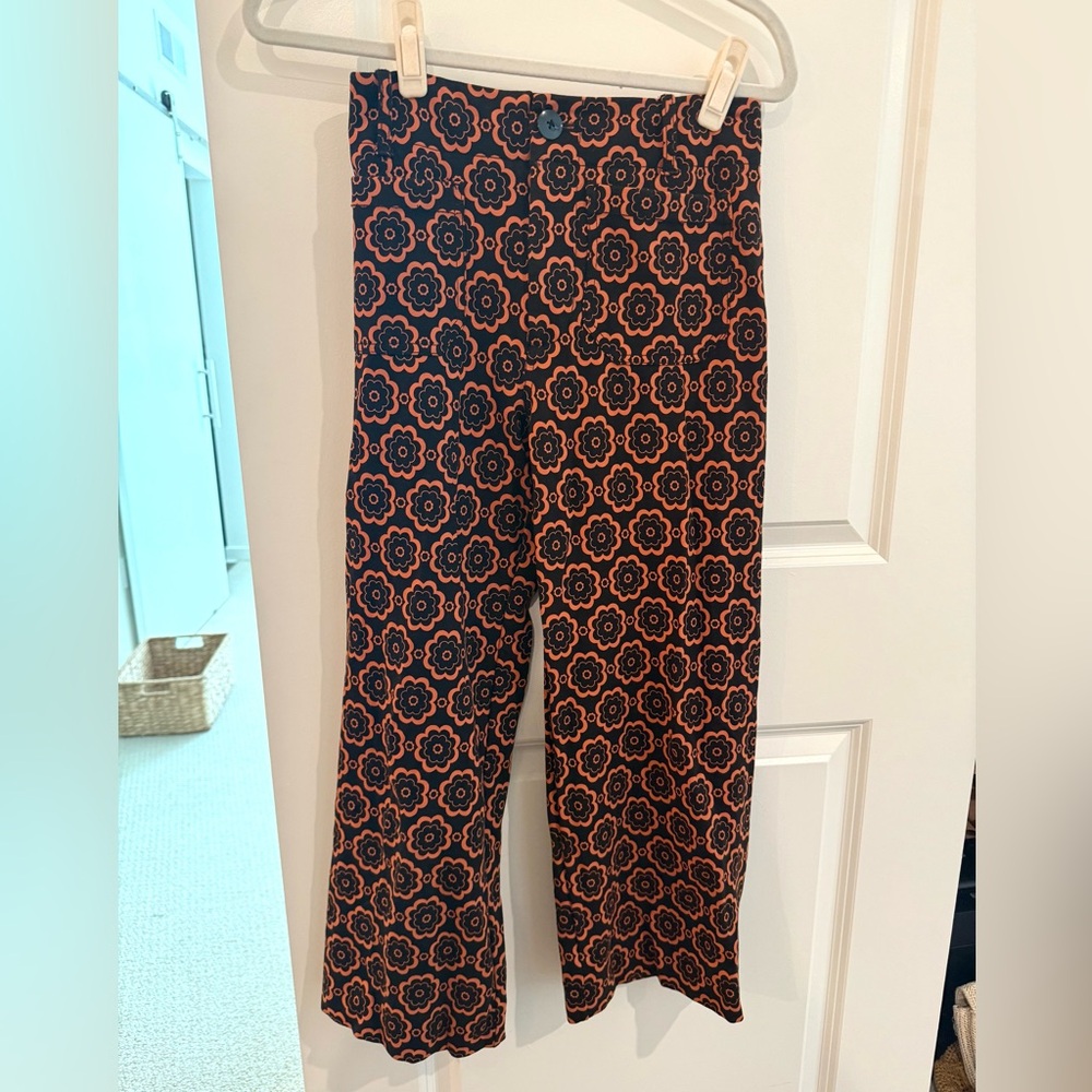 Anthropologie Maeve Black & Orange Floral Pants